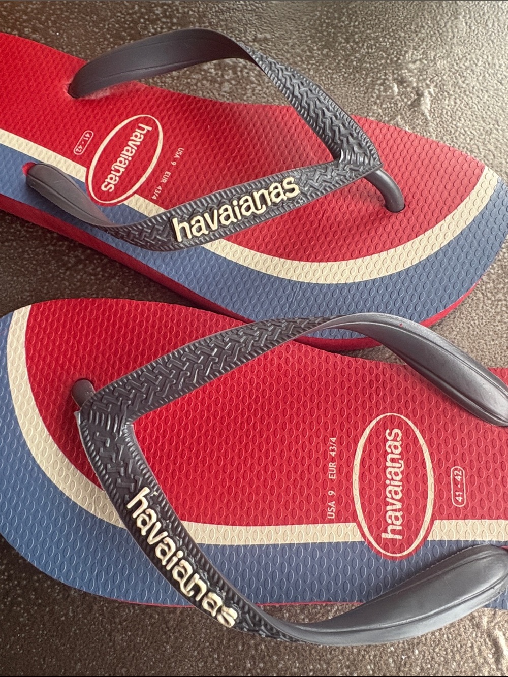 Havaianas Red Blue Cream Stripe Flip Flops - Picture 3 of 6